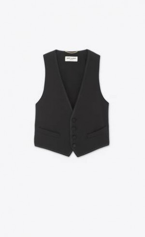 YSL Tuxedo Vest In Grain De Poudre Negrii | Romania_YSL25437