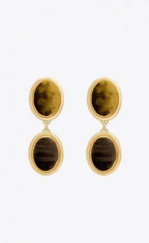 YSL Twin-oval Earrings In Velvet And Metal Maro Aurii Verzi Aurii | Romania_YSL80087