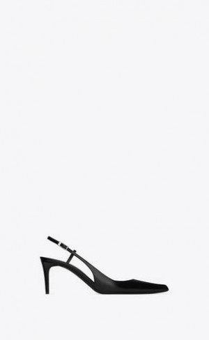 YSL Vendome Slingback Pumps In Glazed Piele Negrii | Romania_YSL61074