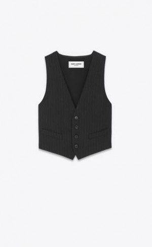 YSL Vest In In Dungi Lână Flannel Negrii | Romania_YSL61500