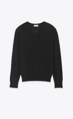 YSL V-neck Pulovere In Cashmere And Silk Negrii | Romania_YSL95160