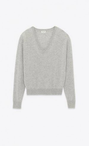 YSL V-neck Pulovere In Cashmere Gri | Romania_YSL62837