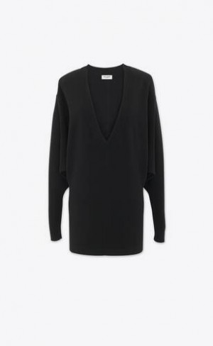 YSL V-neck Pulovere Lână Negrii | Romania_YSL49523