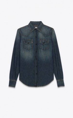 YSL Western Shirt Albastri Inchis | Romania_YSL82923