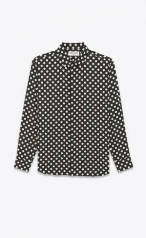 YSL Yves Collar Matte And Shiny Dotted Silk Negrii Albi | Romania_YSL64032