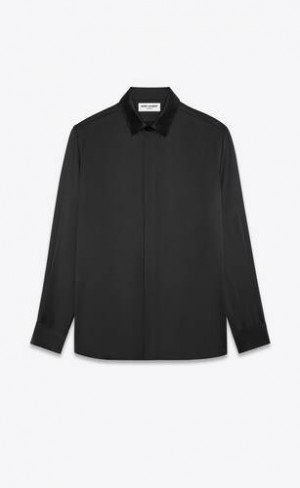YSL Yves Collar Silk Satin Negrii | Romania_YSL11953