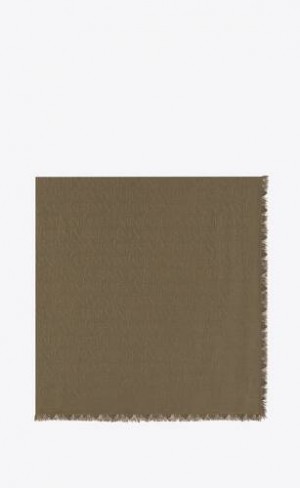 YSL  Large Square Scarf In Silk Kaki | Romania_YSL49116